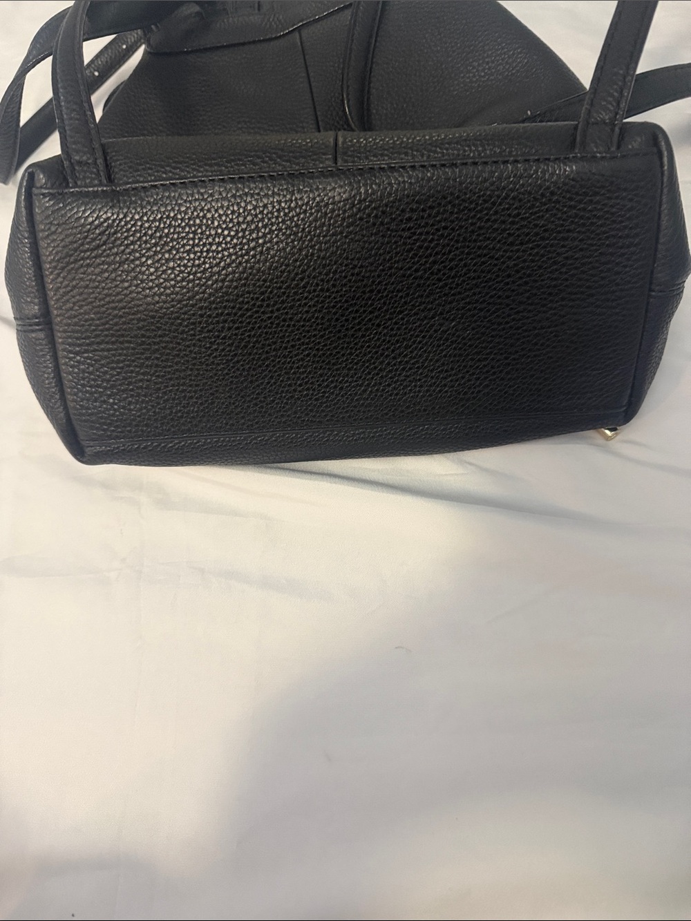 kate spade Black Pebbled Leather Flap Drawstring Backpack with Gold Hardware - Picture 3 of 8